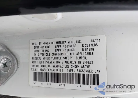 2012 Honda Accord 2.4 Se from USA, damaged, VIN 1HGCP2F67CA004160